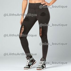 Zumba High Waisted Seamless Ripped Long Leggings Bold Black Size M (E034)